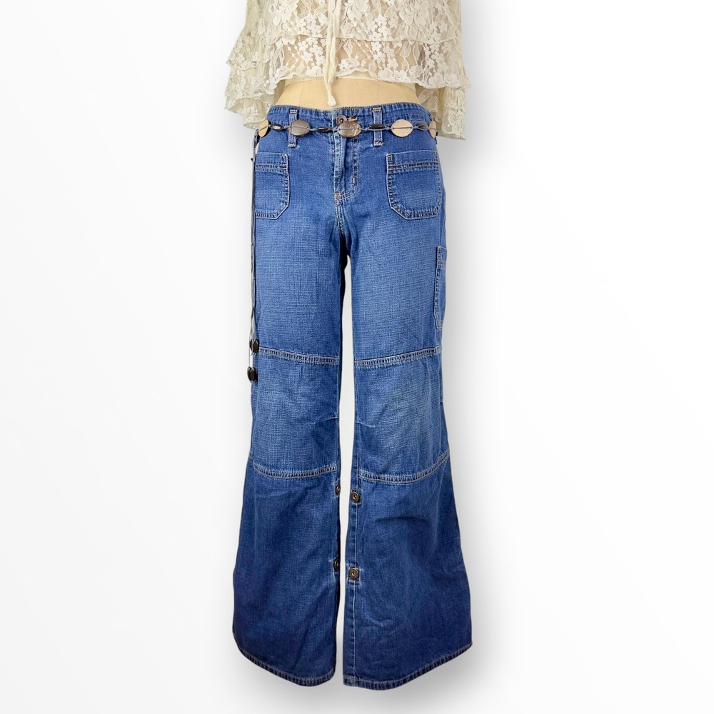 90s‎ Wide Leg Jeans Baggy Utility Patch Pockets Skater Streetwear Indie Womens L